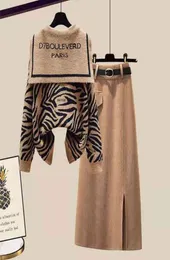 Модные вязание две части Deisnged Zebra Print Tops Tops Pullover Conting Dress Casual Wear Универсальный мягкий свитер осень зима1407529