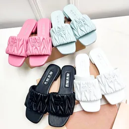 Pink Black White Designer Schuh für Frauen Männer Miui Sandal Flip Flop Lederschuhe flache Fersen Luxus-Schieber
