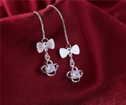 Women039S Sterling Silver Plated Bow Shape Earrings Dingle Chandelier GSSE876 Fashion 925 Silver Plate Earring Gift7140721