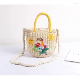 Evening Bags Fashion Flower Bird Embroidery Straw Women Handbags Rope Woven Small Tote Bag Handmade Summer Beach Casual Bali Purses