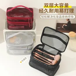Storage Bags Simple Portable Mesh Bag For Travel Large-capacity Double-layer Cosmetics Partitioned Toiletry