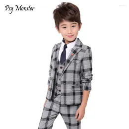 Armazenamento de roupas Meninos de terno xadrez para crianças calças de colete formal de blazer gravata 5pcs fantasia enfant garcon mariage jogging smoking n51