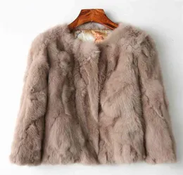 Genuine Full Pelt Fur Jacket Women039s Design Rabbit Coat Natural Wholeskin ONeck Fashion Slim Thin 2109105754322