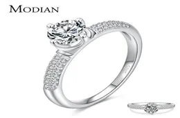 Modian Real 925 srebrny runda dziesięć serc strzały cz klasyczne pierścienie palców dla kobiet luksusowe ślub akcesoria biżuterii 9348009