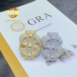 Zuanfa Jewelry Gold Plated VVS Moissanite 925 스털링 랩퍼 링을위한 스털링 랩퍼 링 힙합 반지 미국 달러 moissanite ring