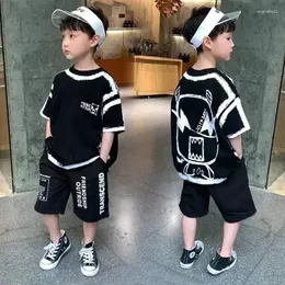 Clothing Sets Summer Casual Boys Cotton Contrast Alphabet Graffiti T-Shirt Top Shorts Pant Set School Kids Tracksuit Child 2PCS Outfit 5-14