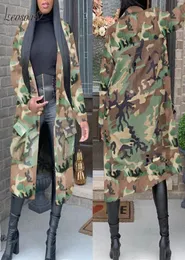 Herbst 2021 Women039s Trench Coat Camo Lange weibliche Armee -Print -Outwear -Kleidung Frau Ärmel Abrigo Mujer Coats1799698