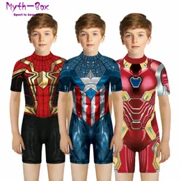 Children One Pieces Swimsuit Superhero 3D Print Playsuit Child Short Sleeve Swimwear Beach Bathing Suit Swim Wear For Boys Girls 240430