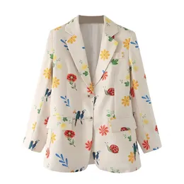 PB ZA Spring Womens Fashion Temperament Casual mångsidig Lapel Printed Suit Jacket 240424