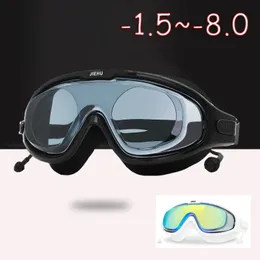 Män kvinnor simningglasögon vuxen anti-dimma UV-skyddsglasögon klar eller elektroplatta silikon 1,5 till 8 myopia simglasögon 240422