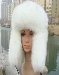 Cappello da pelliccia di volpe per pelliccia integrale ushanka bombardiere in pelle di cappello in pelle di vetro integrale.