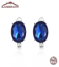 Kameraon Gemstone Sapphire Clip Earrings Women039s Fashion Kpop Silver 925 Jewelry Bluewhite Lab Diamond Wedding Elegan Earrin8739683
