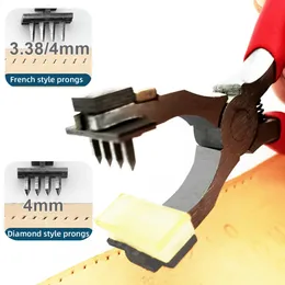 Ferramentas de artesanato de couro Hole Punch Plier Silenticing Iron Diamond Chisel Conjuntos de cinzel francês Cinzel 4mm/3,38mm para orifício de costura 240418