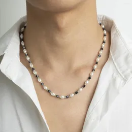Choker Salircon Fashion Oval Imitation Pearl Beads Short Men's Punk Handmade Black Crystal Necklace Simple Trend Jewelry