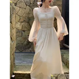 Basic & Casual Dresses Elegant Midi Dress For Women Summer Vintage French Corset Ruched Bodycon Long Lantern Sleeve Evening Robe Fema Dhu9I