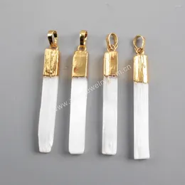 Anhänger Halsketten Naturstein Selenit Langer Bar Hochwertiges goldener plattierter Charme für Schmuck Herstellung DIY Halskette Frauen Männer Großhandel Großhandel