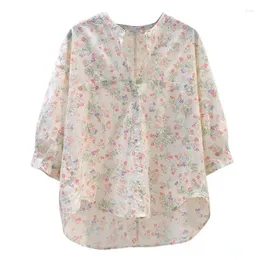 Bluzki damskie Summer V-deck moda trzy ćwierć koszulka Kobiety High Street Lose Button Cardigan Prairie Chic Bawełna bluzka