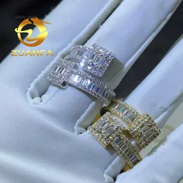 Modne biżuterię biżuterii pierścionki mrożone w opasce 925 srebrna bagietka moissanit męska pierścień kubański