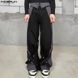 Mäns byxor Incerun 2024 Korean Style Trousers Patchwork Cross Design Long Leisure Stylish Contrasting Color Pantalons S-5XL