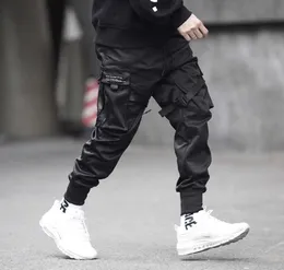 Prowow Men Ribbons Streetwear Cargo Pants Autumn Hip Hop Joggers Pants Ovalls Black Fashions Bocgy Pocketsズボン2107093055469