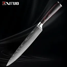 Kitchen Carving Knife,8"Cleaver Slicing Knife Brisket Knife for Meat Carving Vegetables Sushi Cut Damascus laser Pattern Steel