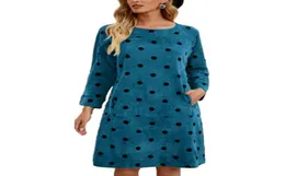 Casual Dresses Fall Winter Women Corduroy Party Dress Oneck Pocket Long Sleeve Loose Aline Retro Polka Dot Print Fashion3735100