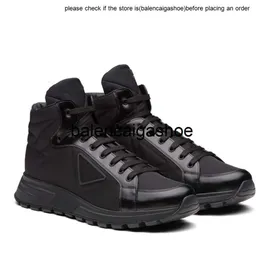 pradshoes Gabardine Prades Shoes Re-nylon High-top Sneakers Men District Runner Sports Downtown Leather Enameled-metal Triangle Casual Walking