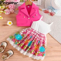 ملابس الملابس Prowow Kids Cloths Girls for Children Button V-Neck Blazer Coat and Embroidery Party Dresses Birthd