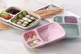 Lunch Box 3 Grid Wheat Straw Bento BagsRadeble Transparent Lid Food Container för arbete Travel Portable Student Lunch Boxes Innehåller6186893