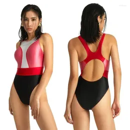 Kvinnors badkläder amoresy kvinnor sommar satin en bit baddräkt glansig ärmlös hög midja spandex bodysuit strand surfing konkurrenskraftig