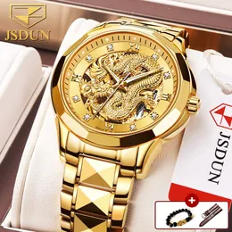 JSDUN Brand Luxury Automatic Mechanical Watches for Men Gold Dragon Watch Водонепроницаемые моды уникальный подарок Relogio Masculino 240428