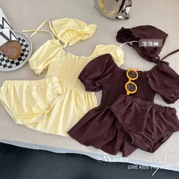 Roupas de banho para meninas simplicidade moda moda cor solid infantil menina maiô de banho macia roupas de praia roupas de banho de banho de banho 240430