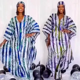 Ethnic Clothing Women Summer Maxi African Traditional Dresses 2024 Abaya Printing Muslim Sundress Beach Robe Bohemian Bat-wing Sleeve