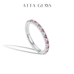 Attagems Round Ring Real S925 Silver Stackbara ringar för kvinnor rosa och blå Saphire Wedding Band Fine Jewelry 240424