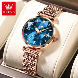 Olevs Womens Watches Jewelry Quartz Watch Waterproof Stainless Steel Strap Rose Gold For Women Fashion Armband Set 240428