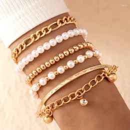 Urok Bracelets Bohemian Pearl Stone B lśniące kryształowy złoty stop alloy metalowa biżuteria bransoletka dla kobiet 5pcs/zestawy 21416