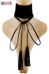 Ketten Sheegior Sexy Punk Charme Langes Halsketten Samtband Schwarz weiß verstellbarer Quaste Halsketten für Frauen Geschenke8173297