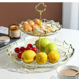 Placas Double Crystal Glass Fruit Plate Sobert Snack Creative Modern Living Room Home Nordic Display Decoração