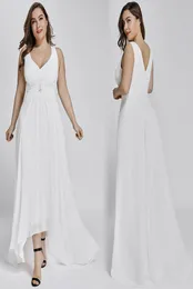 Simple HiLo Short Front Long Back Plus Size White Bohemian Summer Beach Wedding Dresses 2019 Boho Sheath Chiffon Strap Bridal Gow1349736