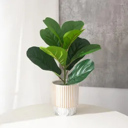 Decorative Flowers 38cm 9 Forks Artificial Ficus Plants Plastic Banyan Leaves Big Rubber Tree Leafs Small Desk For Home Garden Outdoor Decor