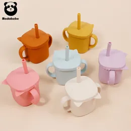 Modabebe Kids Silikon Bardak BPA Ücretsiz Silikon Bebek Eğitim Kupası Sızdır Köpek Sippi Bardak İçme Saman Kupası Besleme İçecek Tarafları 240423