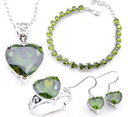 Luckyshine Earring Pendants Rings Siet di braccialetti Silver Crystal Zircon Heart Set per donne Set di gioielli da sposa New5671777