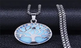 Bohemia Tree Of Life Moonstone Stainless Steel Necklaces Silver Color Chain Necklace Jewelry Cadenas Mujer NXS04 Pendant9250393