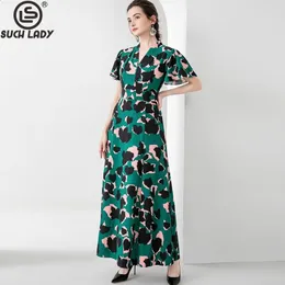 Frauen Runway -Kleid sexy v Hals kurze Flare -Ärmel