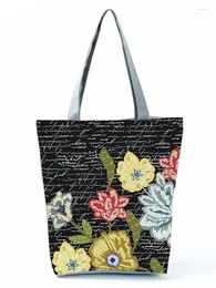 Bolsas de ombro bolsa floral casual estampado eco reutilizável de alta capacidade mulher bolsa compras saco dobrável lady preto