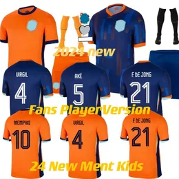 2024 كأس يورو هولندا ممفيس هولاند جيرسي Fde Jong Jong Virgil Dumfries Bergvijn قميص 2024 2025 Klaassen Blind De Ligt Men Kids Kids Kids Football Shirt