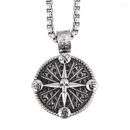 Pendant Necklaces VANAXIN Men Retro Seeker Compass Rock Punk Vintage Metal Stainless Steel Round Coin Collar Gift Jewelry