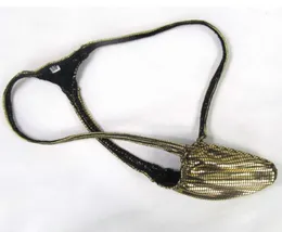 Męskie micro string stringi wybrzuszenia woreczka TBACK Bielica G4033 Błyskawiczna seksowna bielizna metaliczna foliowana Jersey Fabric2014170