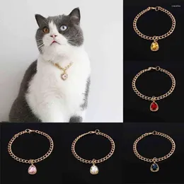 Dog Apparel 2PCS Metal Crystal Diamond Pendant Cat Necklace Adjustable Princess Birthday Party Pet Jewelry Collar