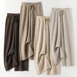 High Waist Cashmere Wide-Leg Pants Womens Casual Draping Wool Mopping Outer Wear Knitted Autumn Winter K49 240423